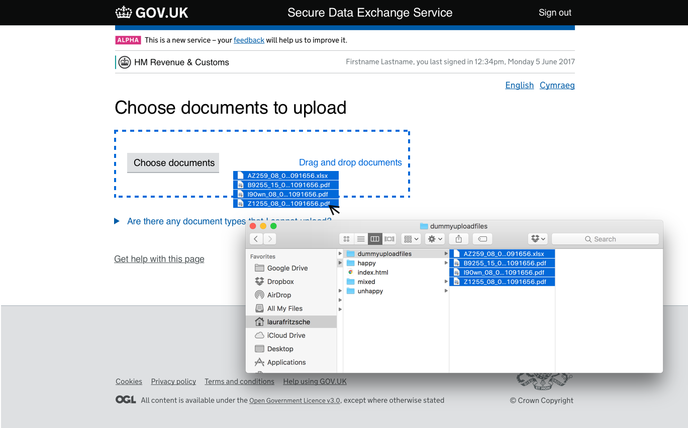 Documents being chosen for upload